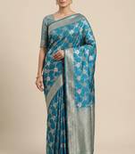 sky blue semi silk floral zari jaal banarasi saree