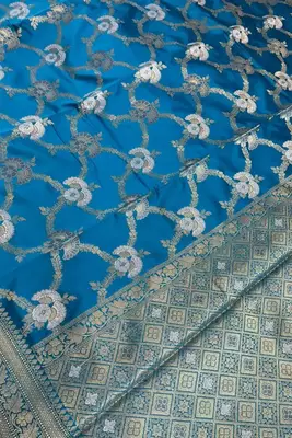 sky blue semi silk floral zari jaal banarasi saree 3