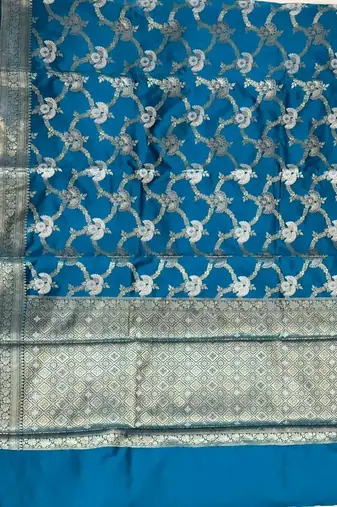 sky blue semi silk floral zari jaal banarasi saree
