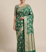 emerald green semi silk floral zari jaal banarasi saree