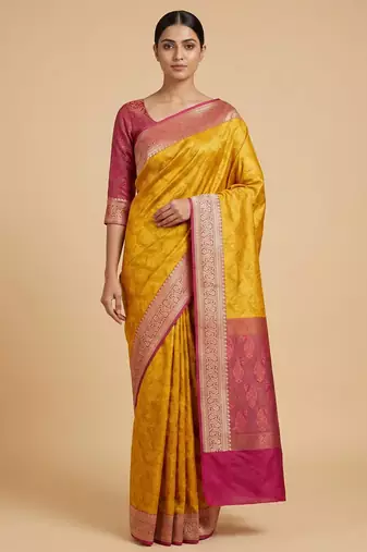 Banarasi semi silk saree in  contrast shade  with  tanchoi   work