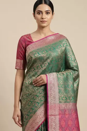 Banarasi semi silk saree in  contrast shade  with  tanchoi   work