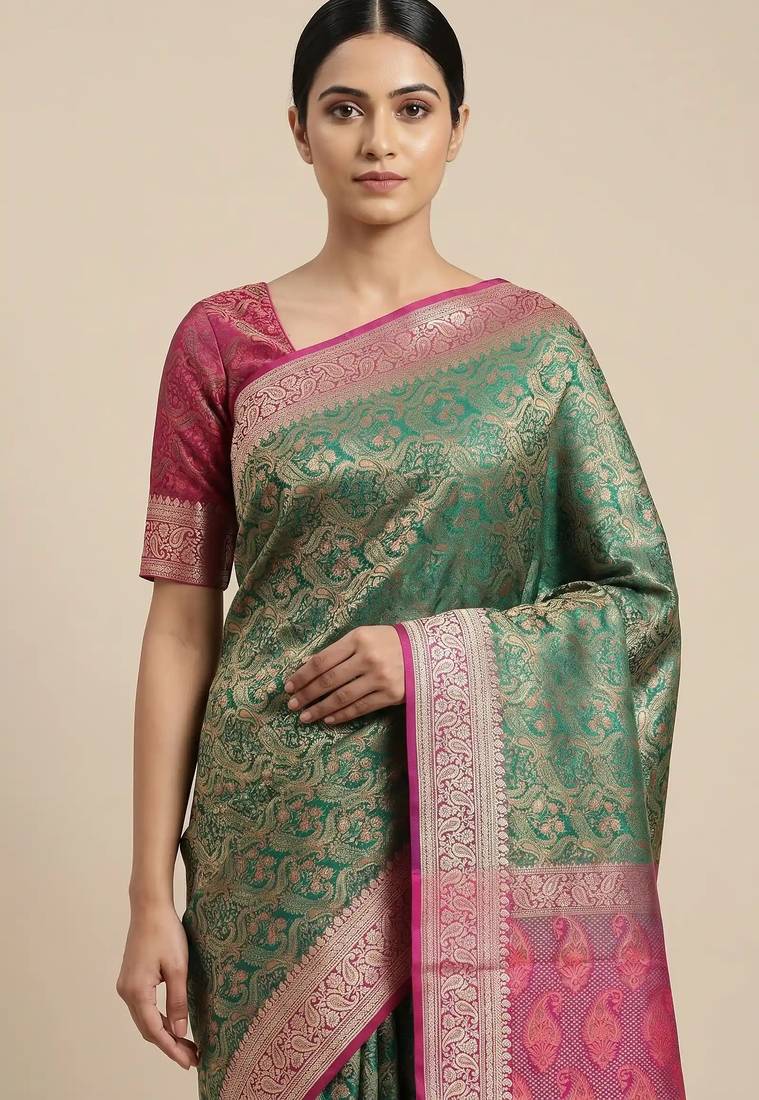 Banarasi semi silk saree in  contrast shade  with  tanchoi   work