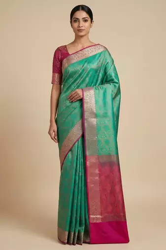 Banarasi semi silk saree in  contrast shade  with  tanchoi   work