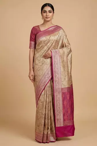 Banarasi semi silk saree in  contrast shade  with  tanchoi   work