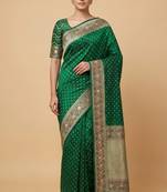 green mashru silk floral zari booti banarasi saree