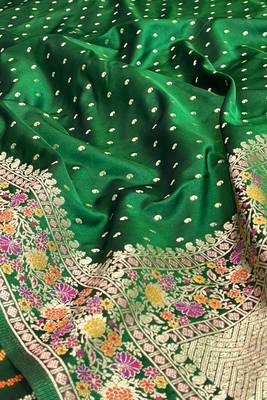 green mashru silk floral zari booti banarasi saree 3