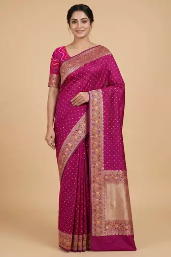 Banarasi mashru silk saree in  rani pink with  floral zari with booti   work