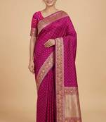 rani pink floral zari booti banarasi silk saree