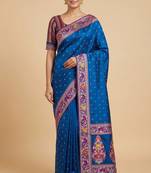 royal blue floral zari booti banarasi silk saree