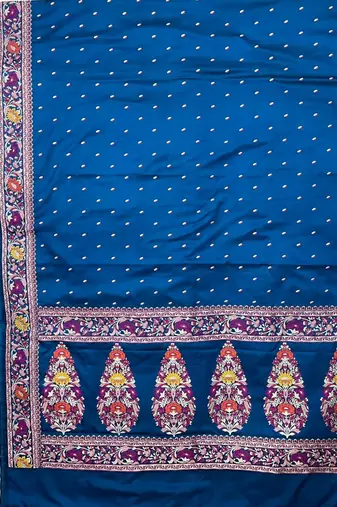 royal blue floral zari booti banarasi silk saree
