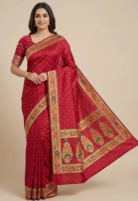 red floral zari booti banarasi silk saree 1