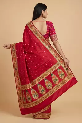 red floral zari booti banarasi silk saree 2