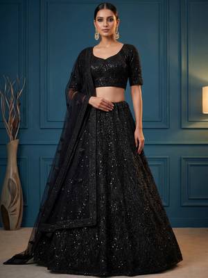 Impressive Black Dori Work Net Reception Wear Lehenga Choli 1