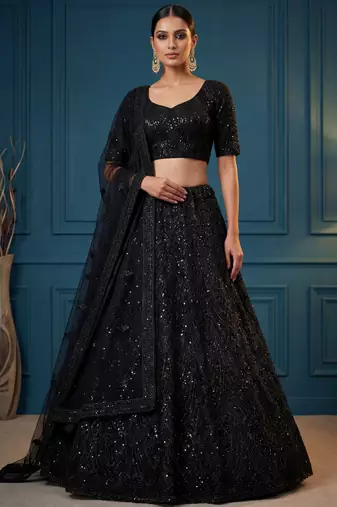 Impressive Black Dori Work Net Reception Wear Lehenga Choli