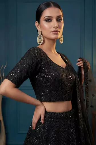 Impressive Black Dori Work Net Reception Wear Lehenga Choli