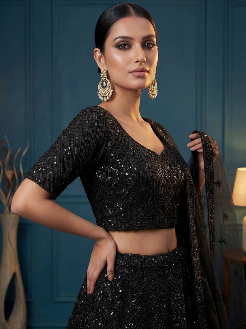 Impressive Black Dori Work Net Reception Wear Lehenga Choli