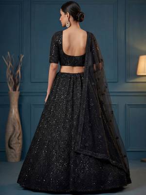 Impressive Black Dori Work Net Reception Wear Lehenga Choli 3