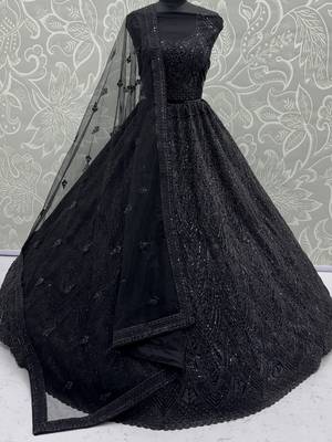 Impressive Black Dori Work Net Reception Wear Lehenga Choli 4