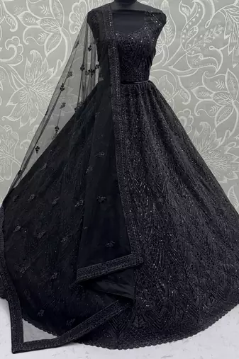 Impressive Black Dori Work Net Reception Wear Lehenga Choli