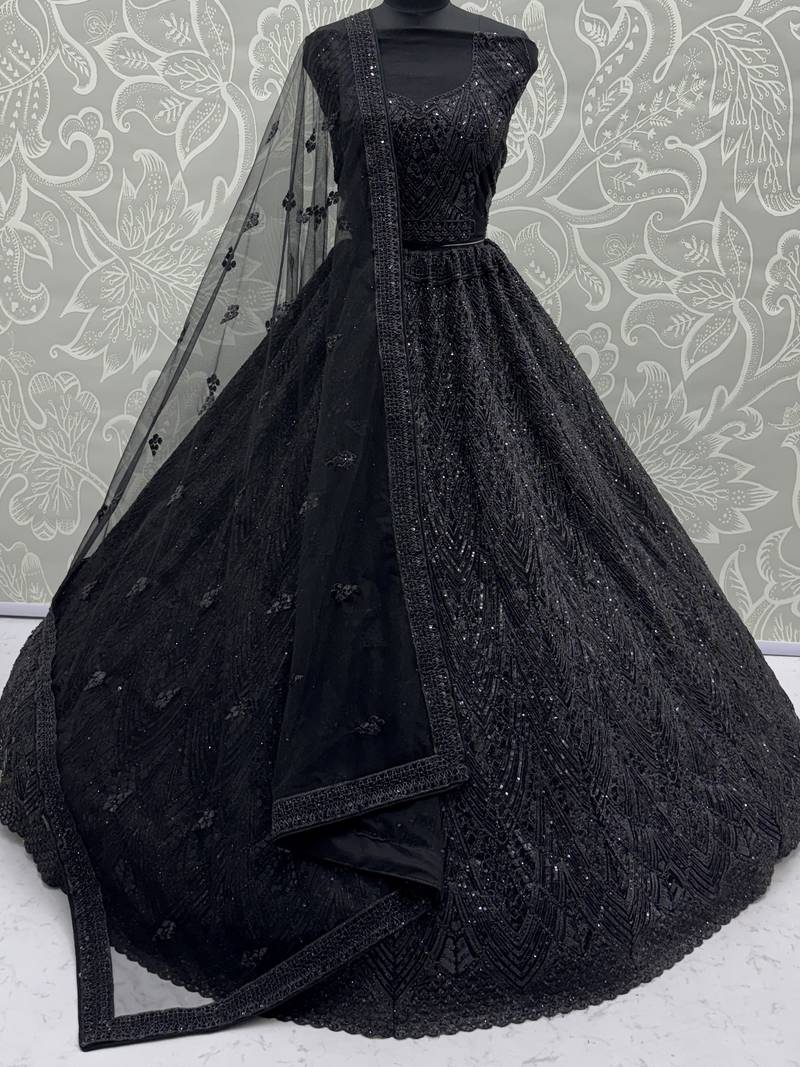 Impressive Black Dori Work Net Reception Wear Lehenga Choli