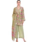  Green embroidered crepe kurta set