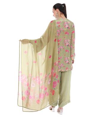 sea green crepe embroidered kurta pant dupatta set 2