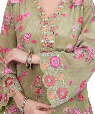 sea green crepe embroidered kurta pant dupatta set 3