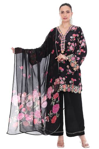 Black printed crepe kurta set
