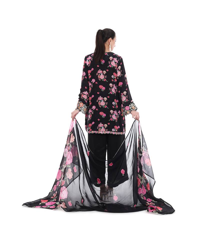 Black printed crepe kurta set