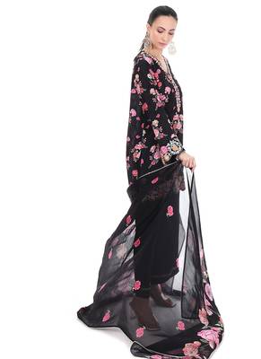 black crepe kurta set with printed floral work 3