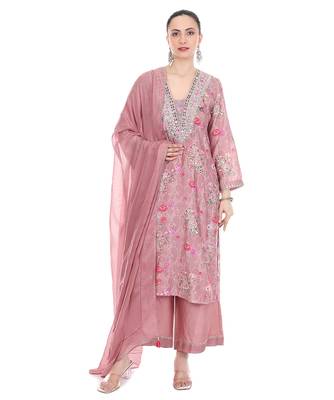 pink cotton silk kurta set with embroidered work 1