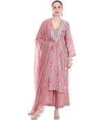 Pink embroidered cotton silk kurta set