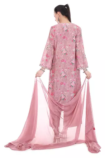 pink cotton silk kurta set with embroidered work
