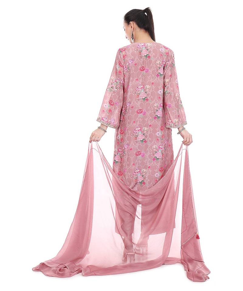 Pink embroidered cotton silk kurta set