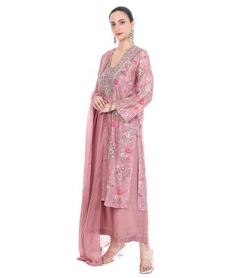 pink cotton silk kurta set with embroidered work 5