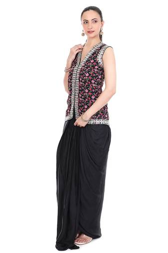 Black embroidered organza co ord set