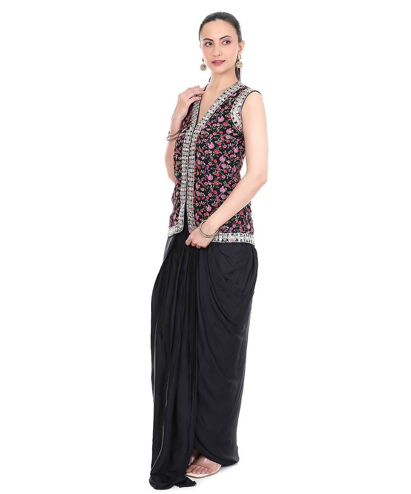 Black embroidered organza co ord set