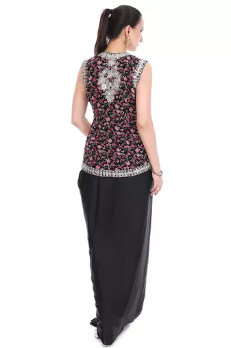 black organza co ord set with floral embroidery