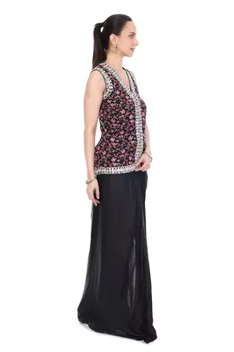 black organza co ord set with floral embroidery