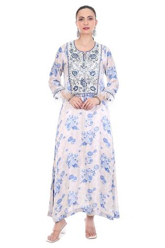 Blue White printed crepe kaftan