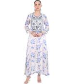 Blue White printed crepe kaftan