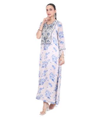 white crepe kaftan with printed floral design 5