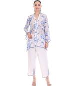 blue crepe co ord set with printed floral design