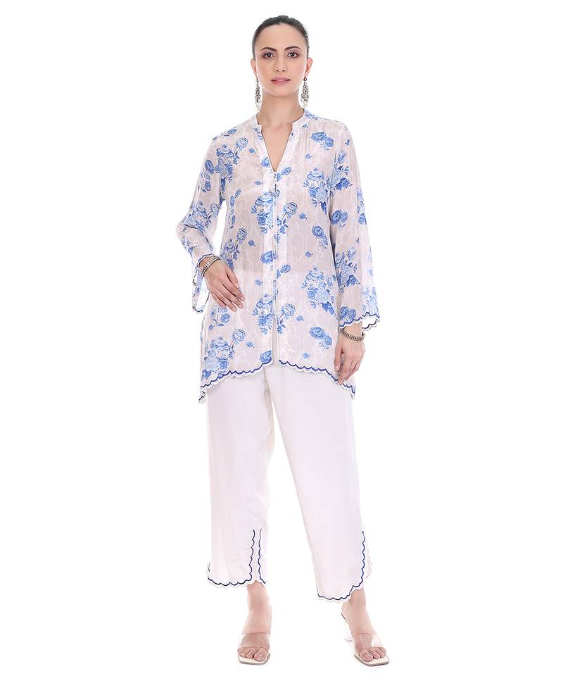 Blue White printed  co ord set