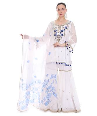 white organza sharara set with mirror embroidery 1