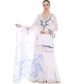 White embroidered organza sharara set