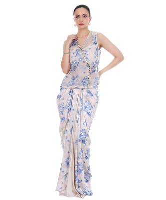 blue organza co ord set with floral embroidery 1