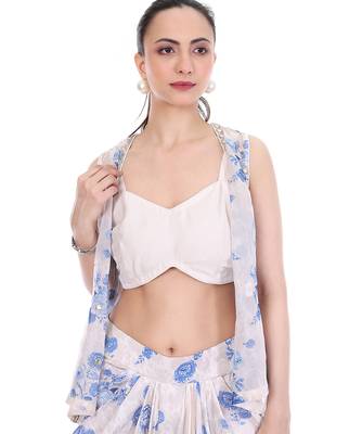 blue organza co ord set with floral embroidery 2