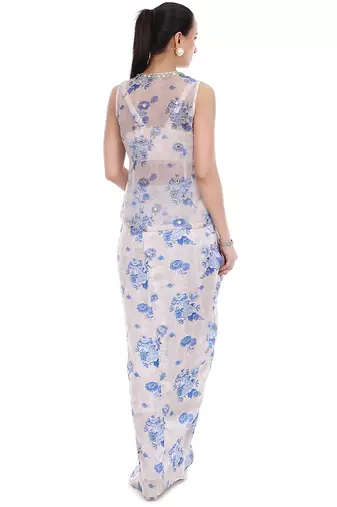 blue organza co ord set with floral embroidery